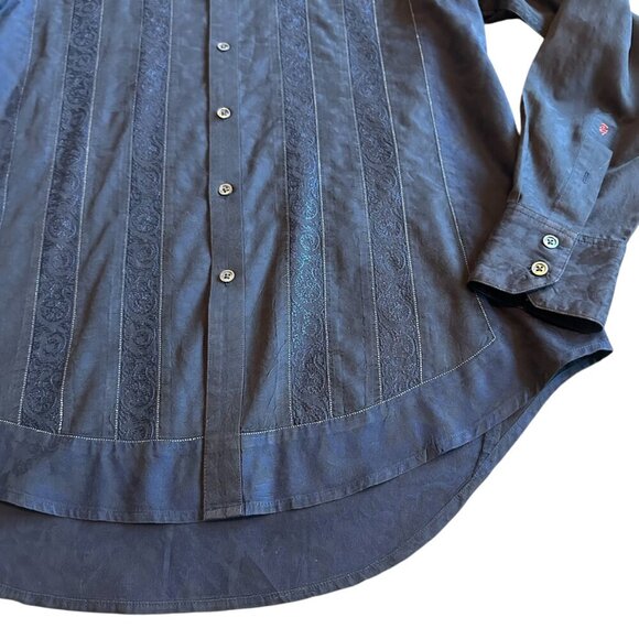 Robert Graham Navy Button-Down Shirt Long Sleeve Paisley Stripe Size Large NWOT - Picture 4 of 15
